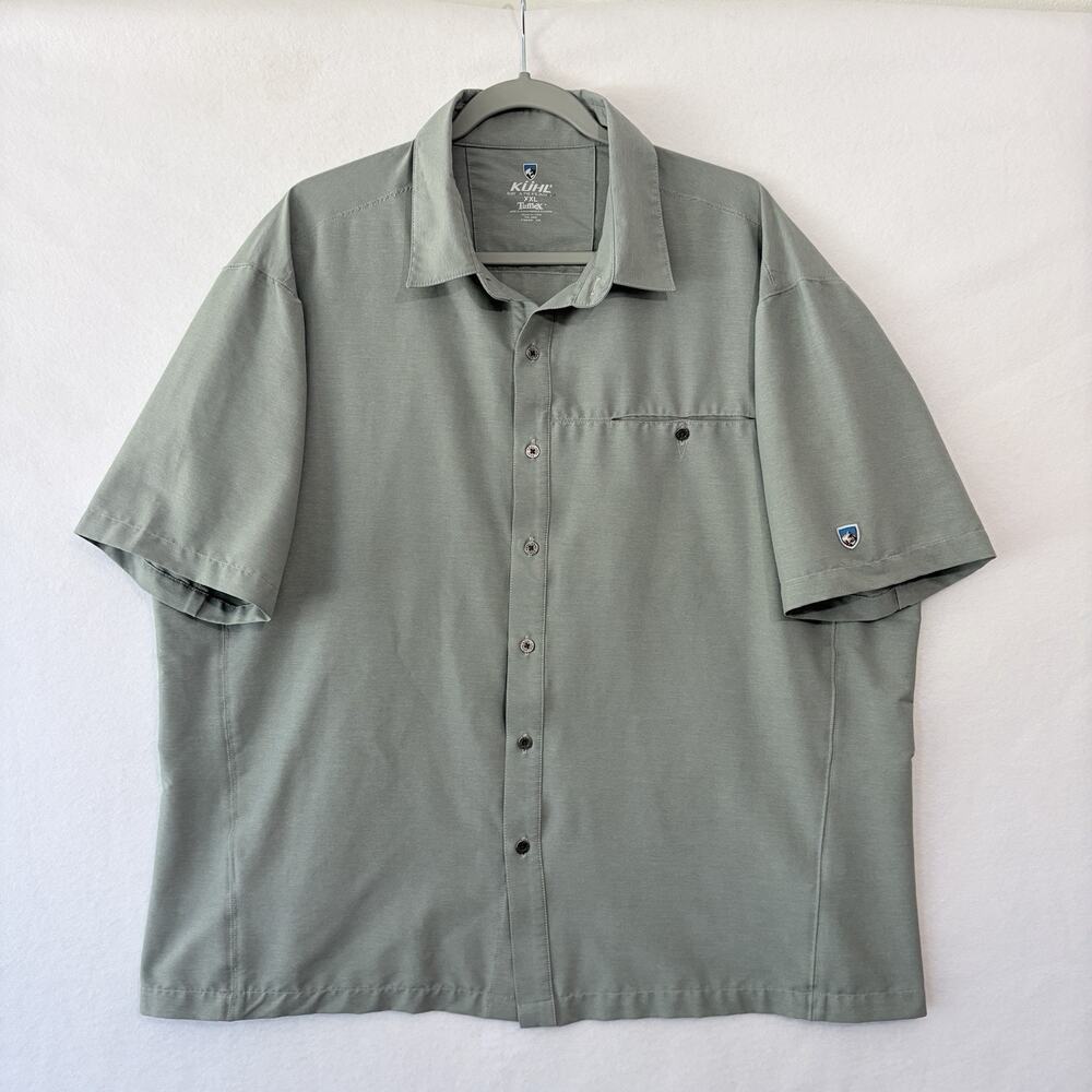 Kuhl Tufflex Shirt Mens Size XXL Sage Green Short Sleeve Button Front Collared